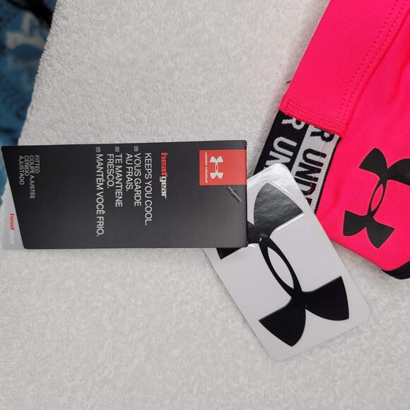 Under ARMOUR NEW Girls Heat gear Workout Sports Bra Elastic Straps Pink Medium - Picture 3 of 5